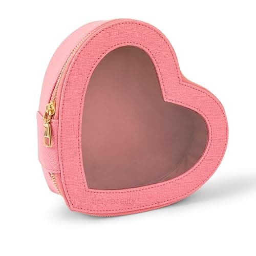 Aaly Beauty Heart Makeup Bag – Pink Heart Cosmetic Bag with Clear Cover – Gift Ideas for Women, Mom, Girlfriends, Her - Large Capacity for Full Size Makeup, Skincare and Brushes - Image 1