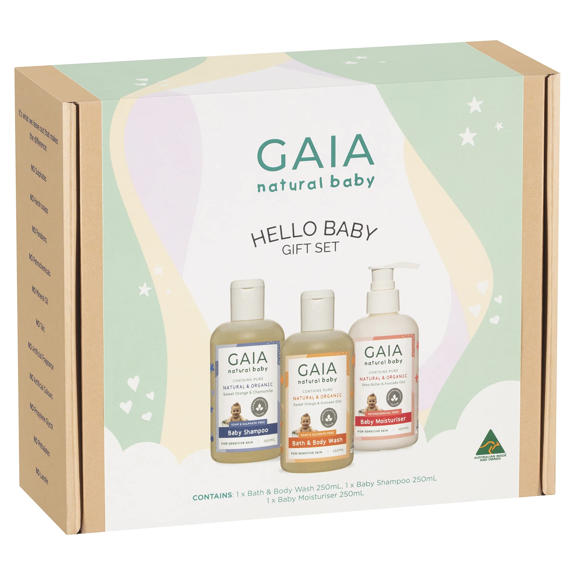 GAIA Natural Baby Hello Baby 3 Piece Gift Set, Multicolour - Image 1