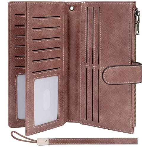 XINNSTAR Womens Wallet RFID Blocking Large Capacity Credit Card Holder Long Purses for Women with Wristlet Pocket ID Window - Image 1