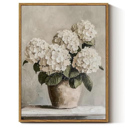 InSimSea Framed Canvas Wall Art Vintage Decor, Hydrangea Floral Pictures Bathroom Wall Decor Aesthetic, Living Room Bedroom Flower Home Retro Decorations, 12x16inch - Image 1