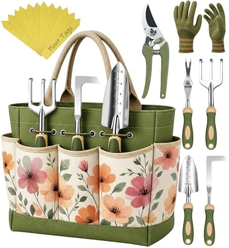 Heavy Duty Gardening Tools - Gardening Gifts for Women, Men, Mom, Dad - Durable, Ergonomic Garden Tools Set (Floral) - Image 1