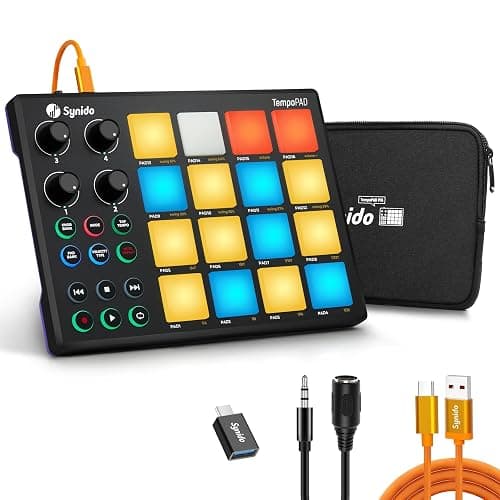 Synido TempoPAD USB MIDI Pad Controller with 16 RGB Beat Pad, Ultra-portable Mini Beat Maker Machine, Pad Controller with Backlit Drum Pad, Midi Pad for Beginner Music Production, Black - Image 1