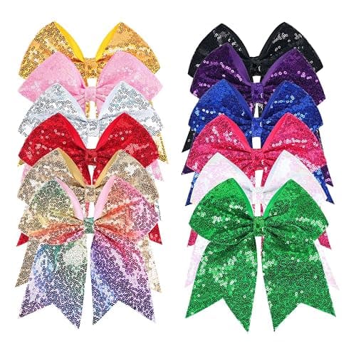 12-Color Jumbo Glitter Cheer Bow Clip – 7” Sequin Hair Bow for Girls, Perfect for Softball, Uniforms, Christmas, Halloween, and Special Occasions - Image 1