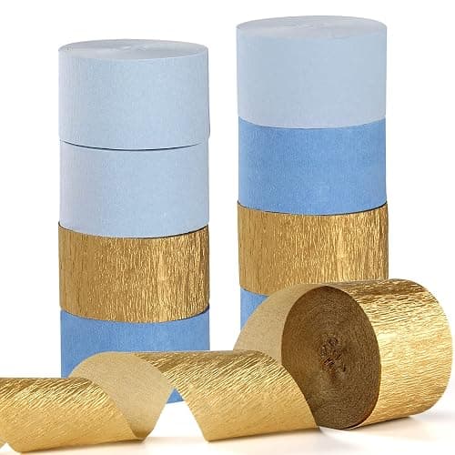 Light-Dusty Blue Gold Party-Decorations Streamers - 9 Rolls Birthday Baby Bridal Shower Wedding Crepe Tissue Paper Streamer Bachelorette Engagement Garland Decor Panduola - Image 1
