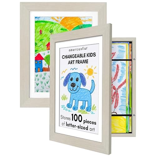 Americanflat Kids Artwork Frame Changeable (Light Wood) - Magnetic Door Holds 100 Art Pieces - 8.5x11 Letter Size Display with Mat or 10x12.5 Without Mat - My Mini Masterpiece (Set of 2) - Light wood - Image 1
