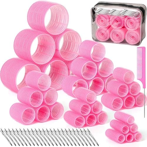 Tetutor 6 Size Hair Rollers for Women, 62 Pcs Rollers Hair Curlers for Long Medium Short Hair, Large Medium Small Self Grip Hair Rollers with 36 Rollers 24 Stainless steel Clips 1 Storage Bag - Image 1