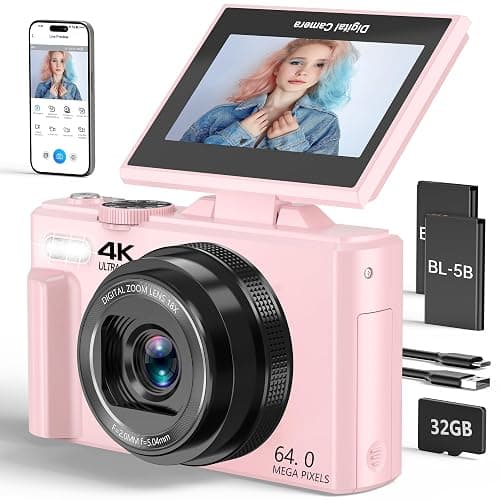4K Digital Camera for Photography, 64MP Vlogging Camera for YouTube with 3" 180° Flip Screen, 18X Digital Zoom Point and Shoot Camara with 32GB Micro SD Card for Beginner (LP) - Image 1