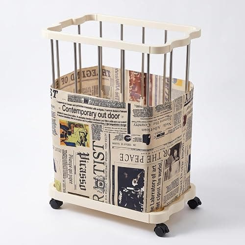 PureBox Laundry Hamper with Wheels, Vintage Rolling Laundry Basket, Cream | Metal Frame,Premium Fabric with Retro Newspaper Print,Easy Assembly,Smooth Rolling,Open Top,for Bedroom/Bathroom/Laundry Room - Image 1