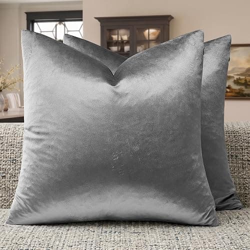 GIGIZAZA Dark Grey Pillow Covers 18x18,Velvet Square Throw Pillows Modern Covers Pack of 2 Decorative Pillows for Living Room Couch Sofa Luxury Solid Pillow Cases - Image 1