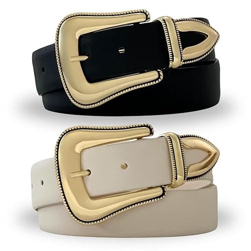 Citrusy Boutique 2-Pack | Country Western Fashion Cowgirl Belts for Women | Cute Chunky Gold Western Belt Buckle - Image 1