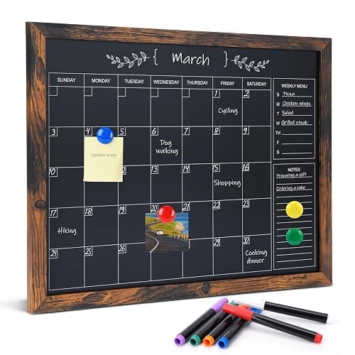 Marribol Chalkboard Calendar for Wall,13" x 17",Small Rustic Framed Magnetic Chalkboard for Home Kitchen Office School - Image 1