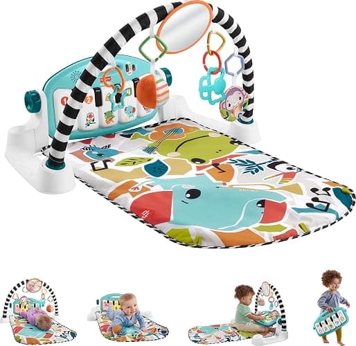 Fisher-Price Baby Playmat Glow and Grow Kick & Play Piano Gym, Blue Musical Learning Toy with Developmental Activities for Newborns 0+ Months - Image 1
