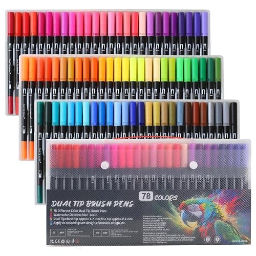 HYNEXLK 78 Colours Dual Tip Brush Pens Art Markers for Adults and Kids, Fineliners Felt Colouring Pens for Adult Colouring Books Calligraphy Drawing Sketching - Image 1