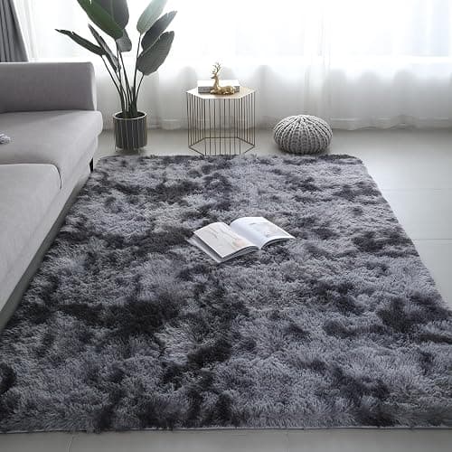 Shag Area Rugs for Bedroom Living Room,6X9 Ultra Soft Fluffy Area Rugs for Dorm, Indoor Carpet Nursery Rugs for Kids Room Home Decor, Black Grey - Image 1