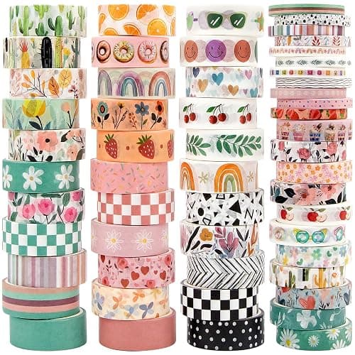 55 Rolls Holiday Washi Tape Set - Decorative Tape Seasonal Bohemian Colored Tape, Cute Washi Tapes for Journaling Supplies, Scrapbooking Supplies kit, Summer Scrapbook Supplies - Image 1