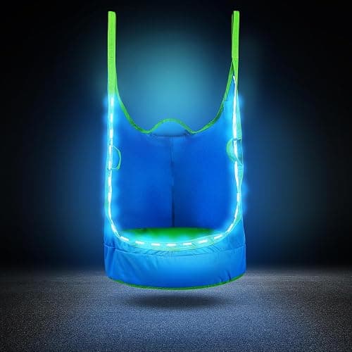Upgraded Kids Pod Swing Chair,Child Hanging Hammock Chair with Led Lights,900D Oxford Cloth Pod Swing Seat for Indoor and Outdoor with All Accessories (Blue) - Image 1