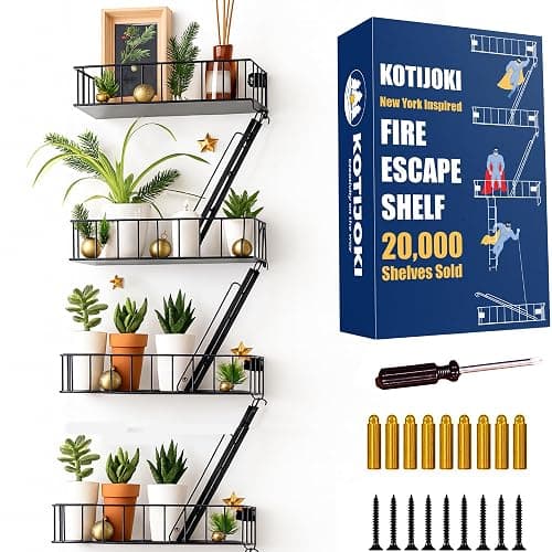KOTIJOKI 4 Tier Fire Escape Wall Shelf – New York Decorative Floating Shelf – Wall Art Ladder Shelf – Black Metal Trinket Shelves for Bedroom, Home, Office, Storage and Display - Giftable Option - Image 1