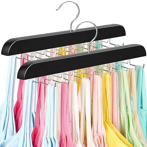Tank Top Hanger with Premium Wood, 24 Large Capacity, Space Saving,360 Degree Rotating, Foldable Metal Hooks, Tank Tops - Image 1