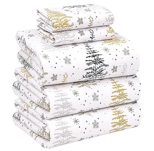 RUVANTI Flannel Sheets Split King Size - 100% Cotton Brushed Split King Bed Sheets Set - Deep Pockets 16 Inches - All Seasons Breathable & Extra Soft - Warm & Cozy, 5 Piece, Christmas Tree - Image 1