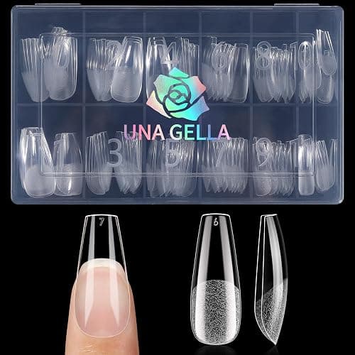 UNA GELLA Medium Coffin Nails Tips Gel Nail Tips Coffin 120pcs Half Matte Acrylic Full Cover Nail Tips Fake Nails Clear C offin Press on Nails for Nail Extensions Home DIY Salon 12 Sizes - Image 1