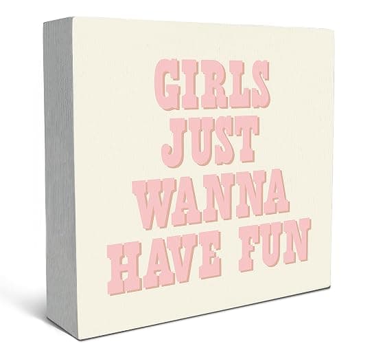 SRADMO Girls Just Wanna Have Fun Pink Wood Box Sign Desk Decor,Inspirational Preppy Wooden Block Box Sign Decoration for Girls Room Dorm Shelf Table Decor - Image 1