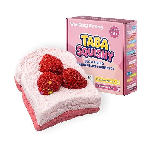 Strawberry Cake Taba Squishy Toy, Kawaii Pink Fidget Slow Rising Squeeze Stress Relief Premium Silicone Handmade with Decorative Strawberries Gift for Adults(Wenqing Strong) - Image 1