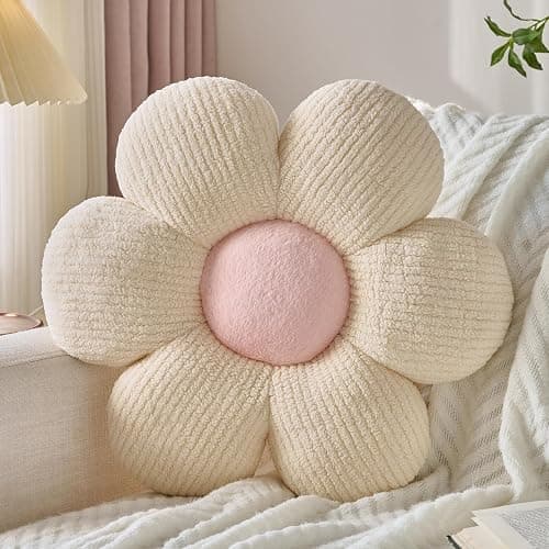 Znhinery Flower Pillow, Decorative Throw Pillow for Bed Couch, Flower Shaped Pillow Home Decor Daisy Pillows (Ivory White, 14.9 Inches) - Image 1