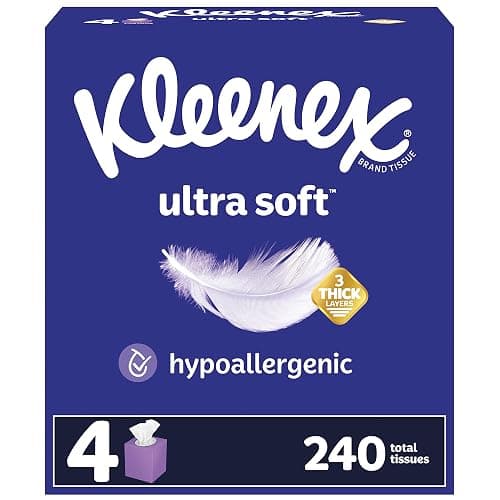 Kleenex Ultra Soft Facial Tissues, 4 Cube Boxes, 60 Tissues per Box, 3-Ply (240 Total Tissues), Packaging May Vary - White - 1 Count (Pack of 4) - Image 1