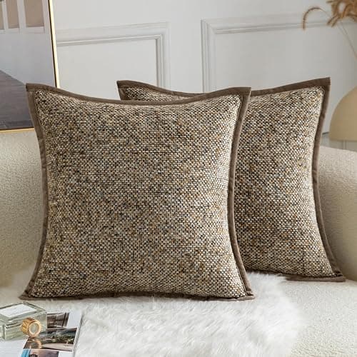 YAERTUN Pack of 2 Tie-dye Chenille Textured Throw Pillow Covers Decorative Square Accent Cushion Cover Cozy Soft Velvet Pillow Case for Couch Sofa Bedroom Living Room 18x18 Inch Brown - Image 1