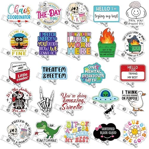 Feifeiya 24 Pcs Funny Badge Reel Nurse Cute Retractable Name ID Clip Badge Holder for Doctor Student Medical Assistant Coworker Work Accessories Bulk Gifts(Funny Style) - Image 1