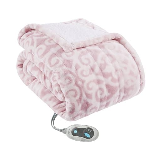 Beautyrest Heated Throw Blanket Wearable Shawl for Gifts, Sherpa to Fleece Electric Wrap Poncho, Auto Shut Off, Virtually No EMF, 3 Heat Level, UL Certified, Machine Wash, Blush Lattice 50"x64" - Image 1