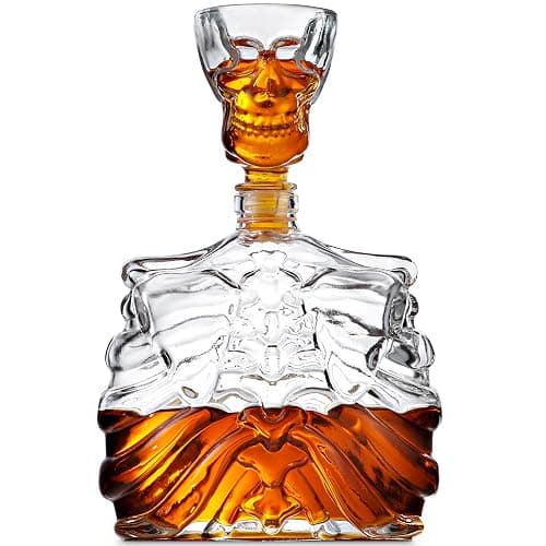 Godinger Whiskey Decanter and Shot Glass, Skull Skeleton Decanter, Halloween Decor, Skeleton Decorations, Liquor Decanter and Whiskey Glass Shot Glass Set, Halloween Decorations - 32oz - Image 1
