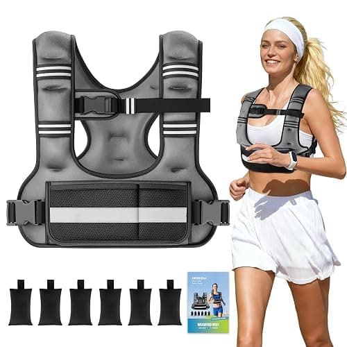 Adjustable Weighted Vest for Women, 6-12lb U-Shaped Weight Vest with 6 Iron Sand Bags, Rucking Vest with Extended Shoulder Pads & Plus Pockets for Running, Walking and Strength Training - Image 1