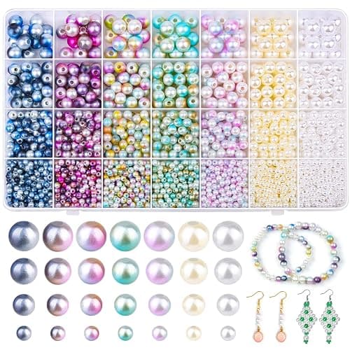 Aenezus 2200PCS Multicolor Pearl Beads, 4/6/8/10mm Loose Pearls for Crafts with Holes for Jewelry Making - Image 1