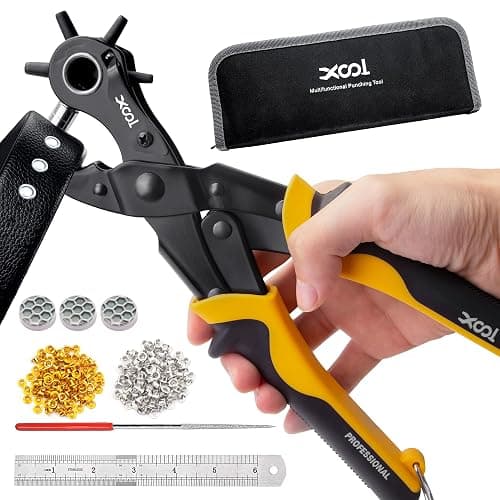XOOL 2 in 1 Leather Hole Punch Eyelet Tool Kit, 3/16" 4.5mm Metal Eyelets for Fabric, Hole Puncher, Eyelet Pliers for Shoes Leather Clothes Belt - Image 1