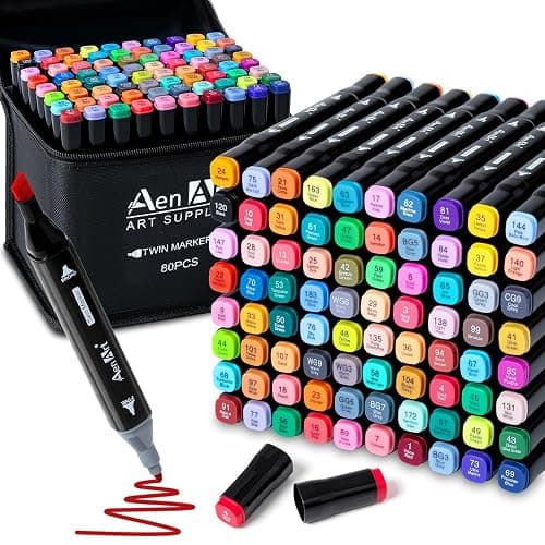 AenArt Alcohol Markers Set, 80 Color Dual Tip Art Drawing Markers, Artist Pens with Organizing Case for Adult Drawing Coloring Sketching - Image 1