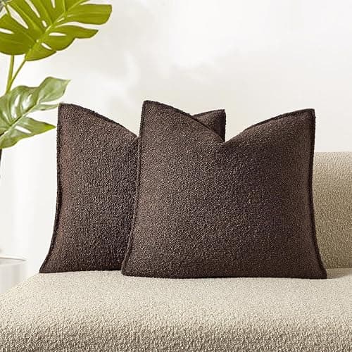 JUSPURBET Brown Decorative Pillow Covers 22x22 Set of 2 Throw Pillow Covers for Couch Sofa Bed Cozy Boucle Textured Cushion Covers Cases with Hidden Zipper for Living Room Home Decor - Image 1