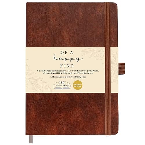 Lined Leather Bound Journal Notebook, A5 Hardcover - Brown 5.8x8.3" - Thick 300 Pages College Ruled Paper Journals for Men and Women - Personal and Professional Note Book for Writing & Journaling - Image 1