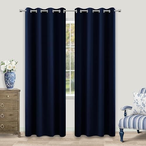 KOUFALL Navy Blue Blackout Curtains for Living Room 84 Inch Length 2 Panels Set Window Drapes Thermal Insulated Room Darkening Curtain for Bedroom Boys 84 Inches Long Grommet Dark Blue - 52"W x 84"L (Pack of 2) - Navy Blue - Image 1