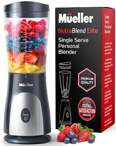 Mueller Personal Blender for Shakes and Smoothies with 15 Oz Travel Cup and Lid, Juices, Baby Food, Heavy-Duty Portable Blender & Food Processor, Grey - Gray - Image 1