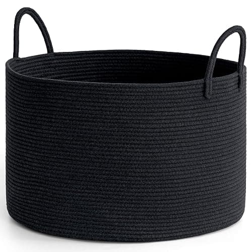 INDRESSME Large Laundry Basket with Handles, Woven Rope Basket for Blankets, Clothes, Toys, Towels, Pillows, Large Storage Bin for Living Room, Bedroom, 21.7 x 13.8 inches,Black - Image 1