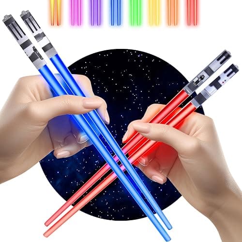 Lightsaber Chopsticks Star War Chopstick Light Up Lightsaber Chopsticks for Adults Saber Sticks Cool Chopstick Light Up Chop Sticks Light Saber Reusable Lightup Sabers Star War Gifts 2 Pairs Blue/Red - Image 1
