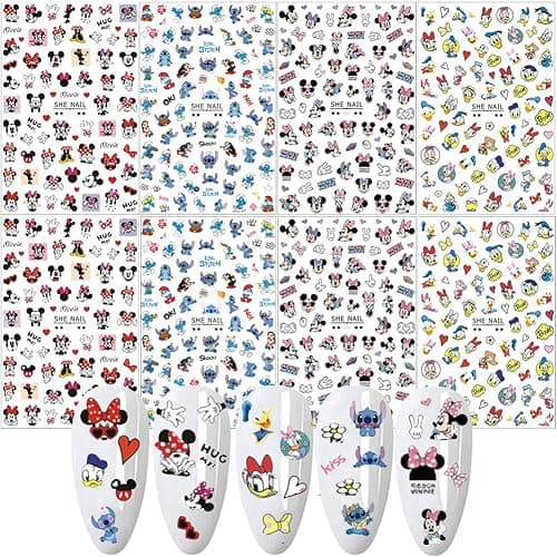 Cartoon Nail Art Stickers Decal 3D Self-Adhesive Nail Decals Cute Cartoon Nail Art Supplies Luxury Designer Nail Stickers for Women Manicure Acrylic Nails Decoration Accessories 8 Sheets - Image 1