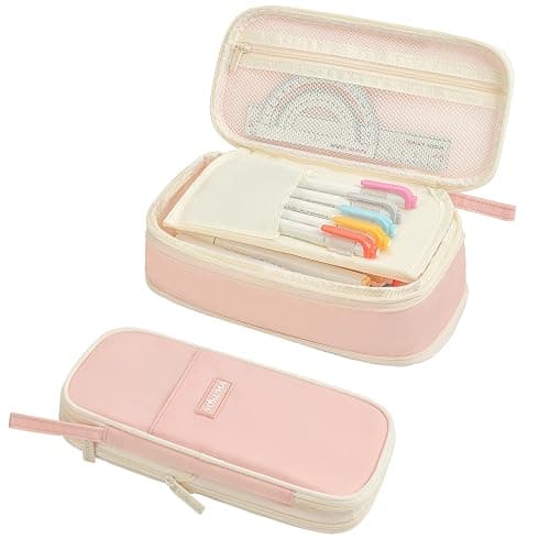 YOKUMA Pencil Case Cute Pencil Pouch for Girls Big Capacity Pen Bag Box, Kawaii Aesthetic College School Supplies for Student Teen Adults Preppy, Pink - Image 1