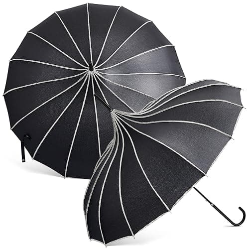 Queekay 2 Pcs Gothic Pagoda Umbrella 36" Large Retro Parasol for Rain or Sun, Wedding Umbrella, Vampire & Gothic Lover Gifts - Image 1