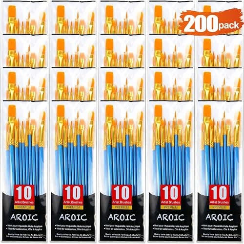 AROIC 200 Pcs Paint Brushes, Nylon Hair Brush Set for Oil and Watercolor | Acrylic Bulk Paint Brushes for Beginners & Artists, Kids Drawing Kit, Perfect for Canvas Rock Painting Art Supplies(20 Packs) - Image 1