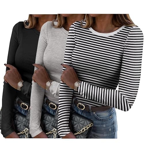 Zeagoo Women Long Sleeve Shirts Ribbed Slim Fit Tops Crewneck Basic Tee | Stretchy Ribbed Womens Tops Ideal for Business Casual, Work, Daily Wear, Going Out, Perfect for Summer and Fall Outfits - Image 1