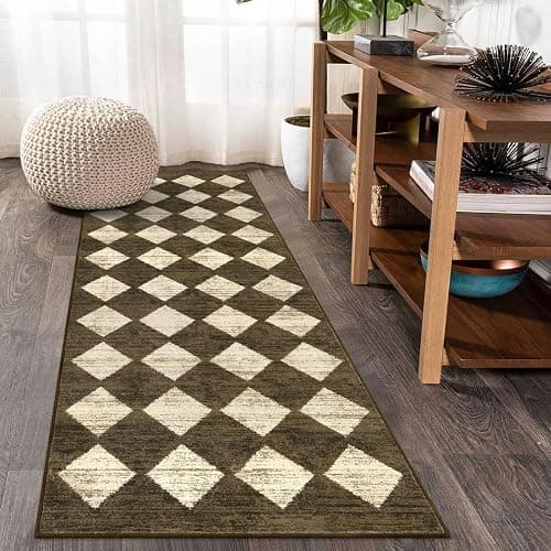 Lahome Washable Kitchen Runner Rug, Rug Runners for Hallways 6 Feet Non Slip Long Bathroom Rugs Runner, Moroccan Trellis Non Skid Low Pile Laundry Room Carpet Runners for Bedroom Entryway, 2x6 Brown - 6' x 2' (Runner) - Brown - Image 1