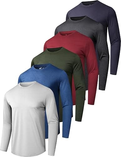 6 Pack Men's Quick Dry Long Sleeve Shirts Moisture Wicking Sun Protection Performance T-Shirt for Casual Workout - Black/Green/Blue/Light Grey/Red/Dark Grey(6 Pack) - X-Large - Image 1