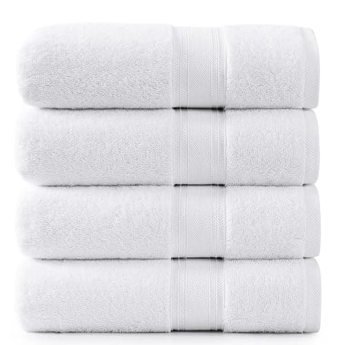 White Bath Sheets - 100% Cotton Extra Large Bath Towels, 4 Piece Bath Sheet Set, Zero Twist, Quick Dry, Super Soft Shower Towels, Highly Absorbent Bathroom Towels, Hotel Spa Quality, 35 x 66 inch - White - Image 1